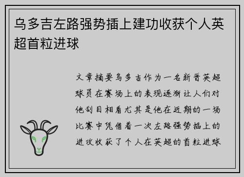 乌多吉左路强势插上建功收获个人英超首粒进球